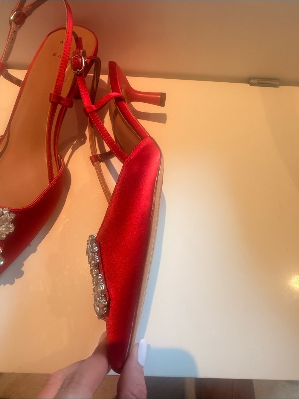 a new day Red Satin Crystal Buckle Slingback Heels - Picture 3 of 4